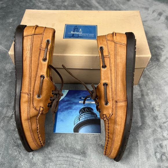 Rockport Boat Shoes Mens Size 9 Tan Leather Lace Up - Picture 7 of 9